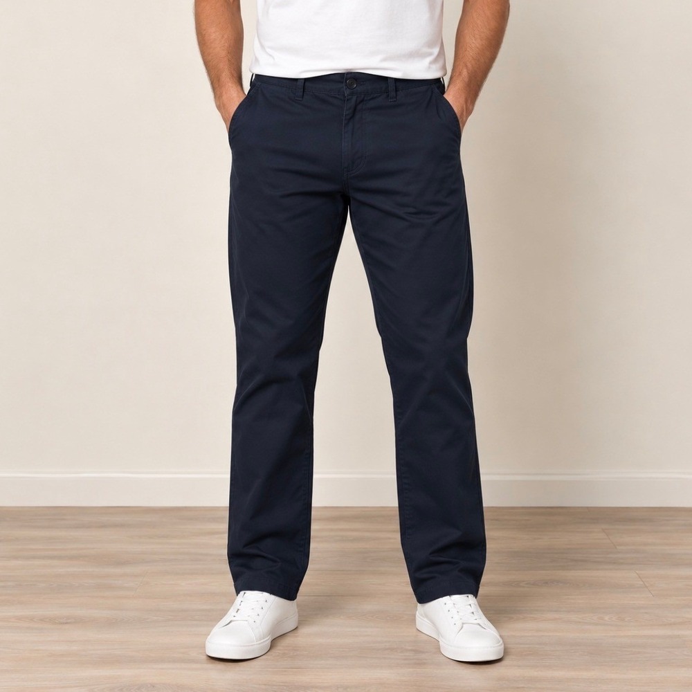 Hart Schaffner Marx MEN Trousers 38x32 Navy Good 100% Wool Flat Front Dress Pant